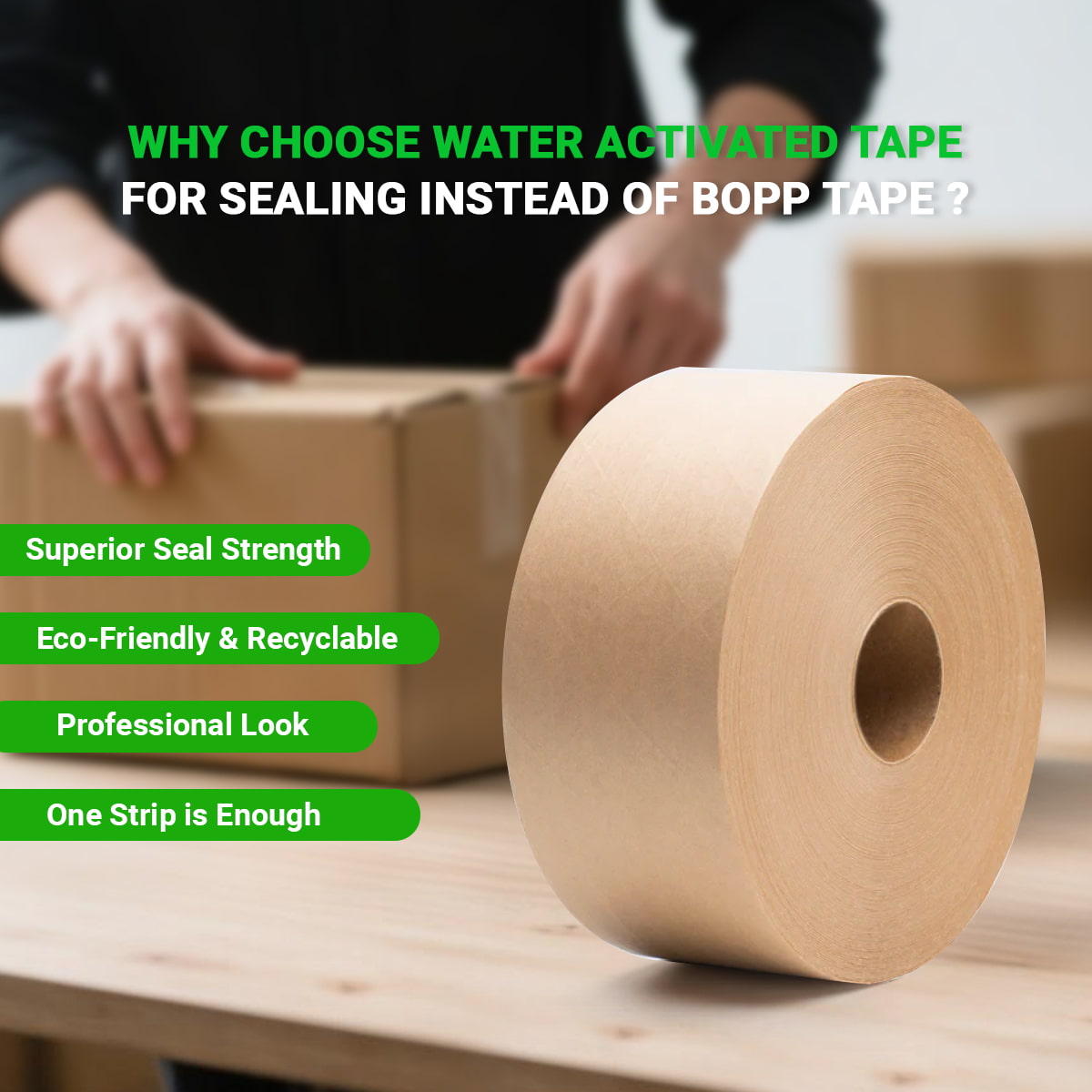 Warum wechseln immer mehr Unternehmen zum Verschließen von Kartons zu wasseraktiviertem Klebeband (WAT) anstelle von BOPP-Klebeband?