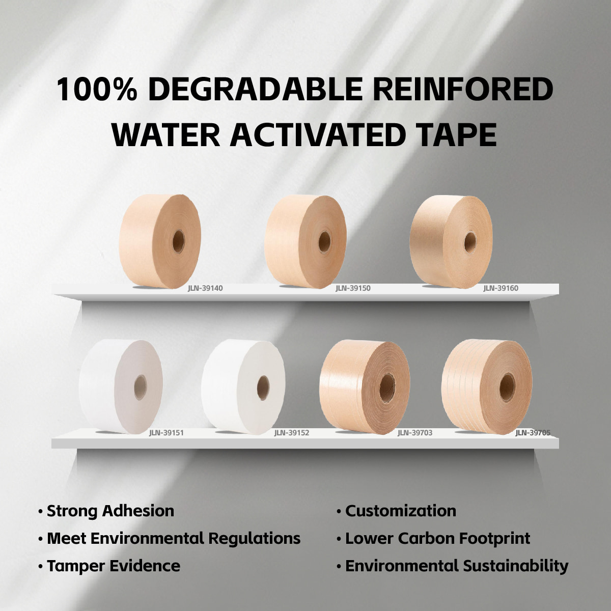 JL3 100 % biologisch abbaubares, verstärktes, wasseraktiviertes Klebeband – Modellübersicht